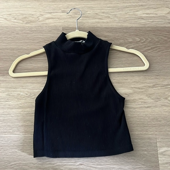High neck black tank top crop top - Picture 1 of 3